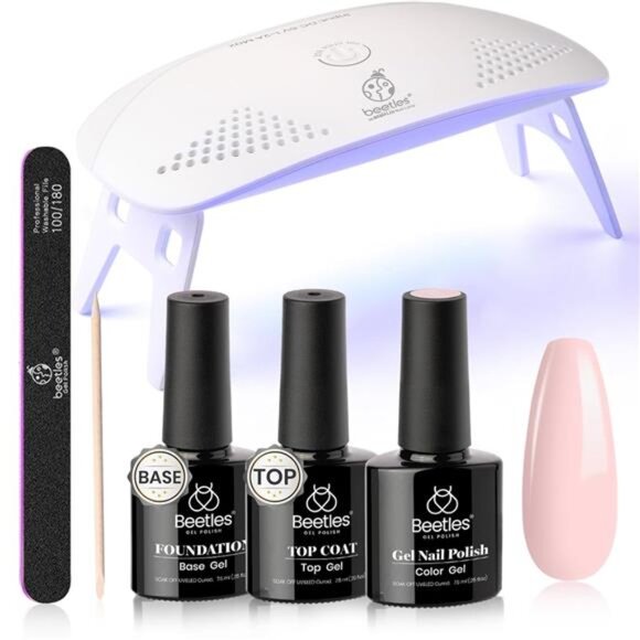 Nude Pink Gel Nail Polish Kit with UV LED Light Nail Lamp 6 Pcs Starter Kit Base - Picture 1 of 7